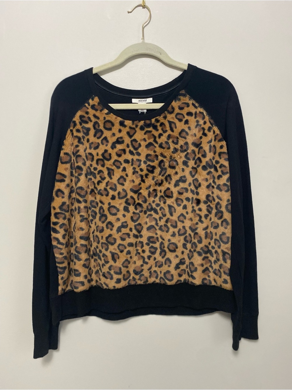 Alfani Top Lg Leopard Loungewear Faux Fur Casual Y2K Chic Edgy Whimsigoth Casual